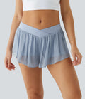 2-in-1 Low Rise Crisscross Transparent Yoga Shorts with Side Pockets