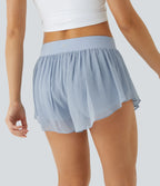 2-in-1 Low Rise Crisscross Transparent Yoga Shorts with Side Pockets