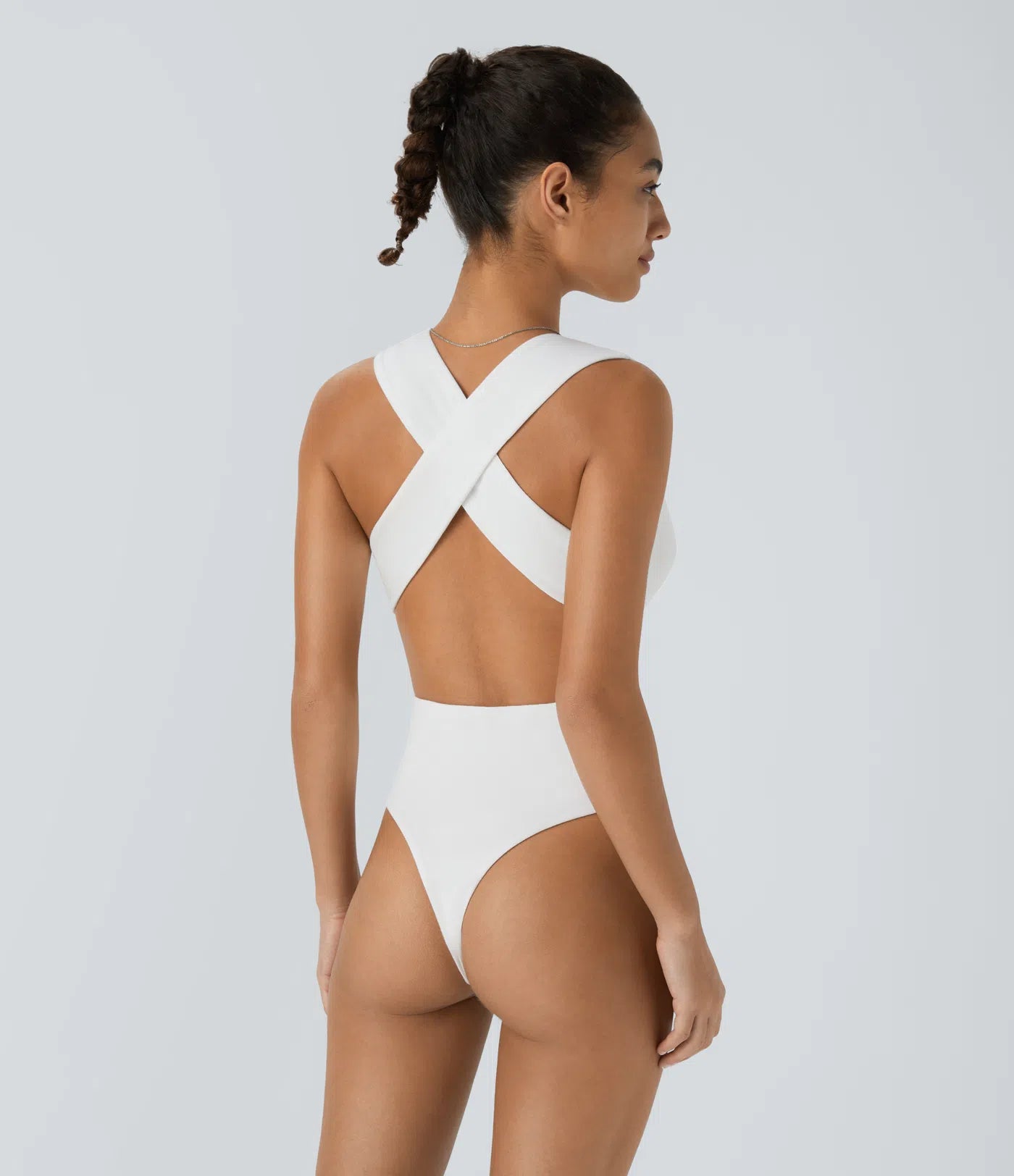 V-neck backless bodysuit with crossed straps