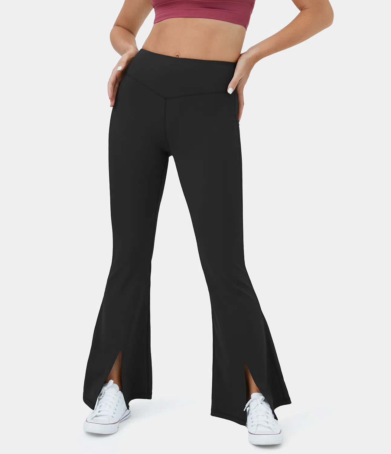 HaloTek Eco™ Plush High Waisted Yoga Leggings with Split Hem and Super Flare