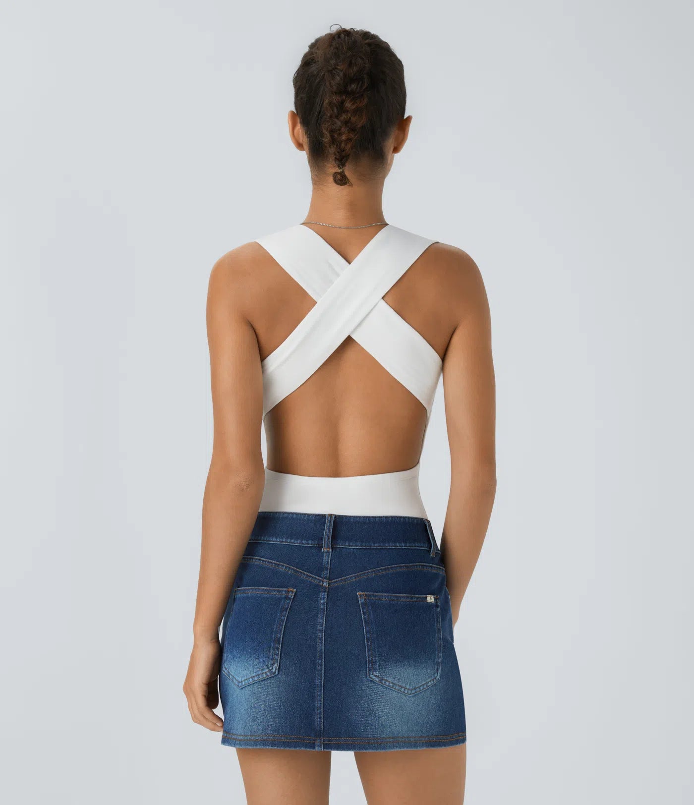 V-neck backless bodysuit with crossed straps