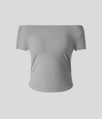 Casual Skinny Off Shoulder T-Shirt with Side Ruched and Curved Hem