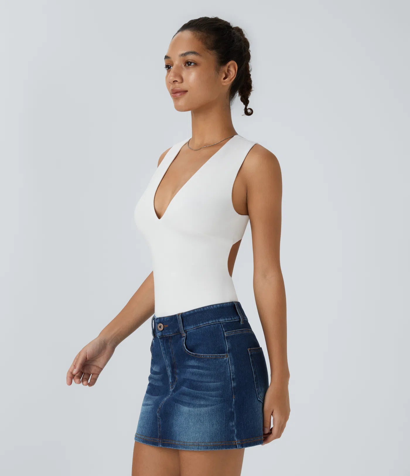 V-neck backless bodysuit with crossed straps