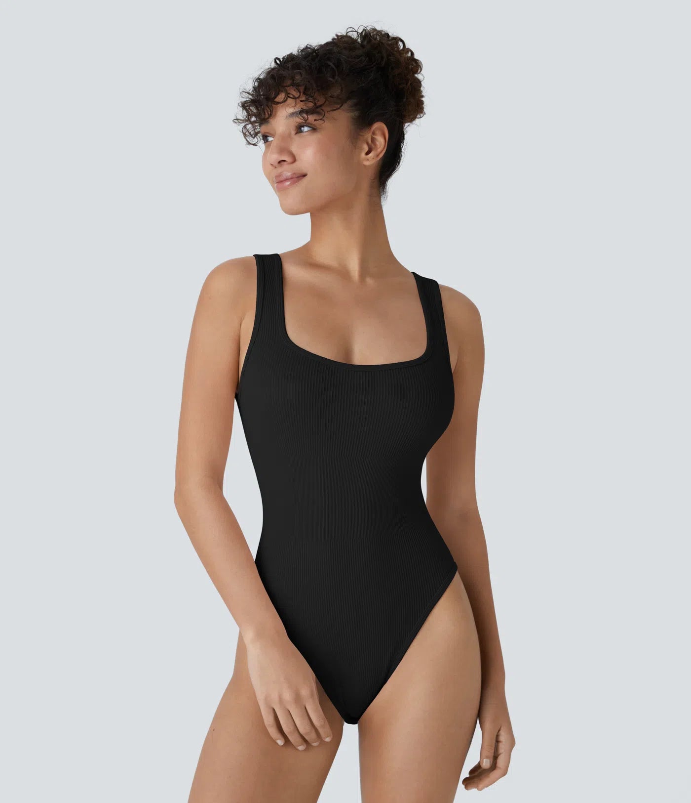 Softlyzero™ Plush Bodysuit in soft fabric with square neckline, sleeveless, with snaps and skinny fit for yoga