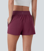 Breezeful™ Quick Dry Mid-Rise Draped Yoga Shorts with Side Pockets