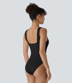 Softlyzero™ Plush Bodysuit in soft fabric with square neckline, sleeveless, with snaps and skinny fit for yoga