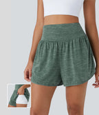 2-in-1 High Waist Sport Shorts with Side Pockets