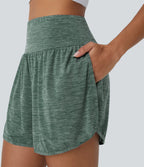 2-in-1 High Waist Sport Shorts with Side Pockets