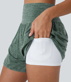 2-in-1 High Waist Sport Shorts with Side Pockets