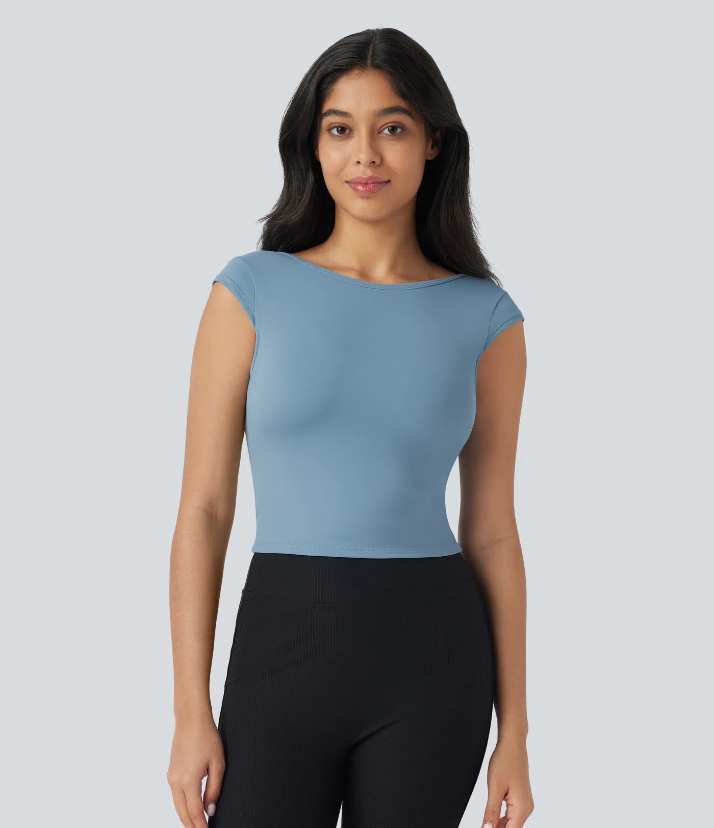 Softlyzero™ Casual Boat Neck Short Sleeve Backless Cropped T-Shirt - UPF50+