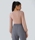 Body Work Button V-Neck Long Sleeves