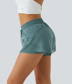 7.5cm 2 in 1 Running Shorts Mid Rise Drawstring Contrast Mesh Panel